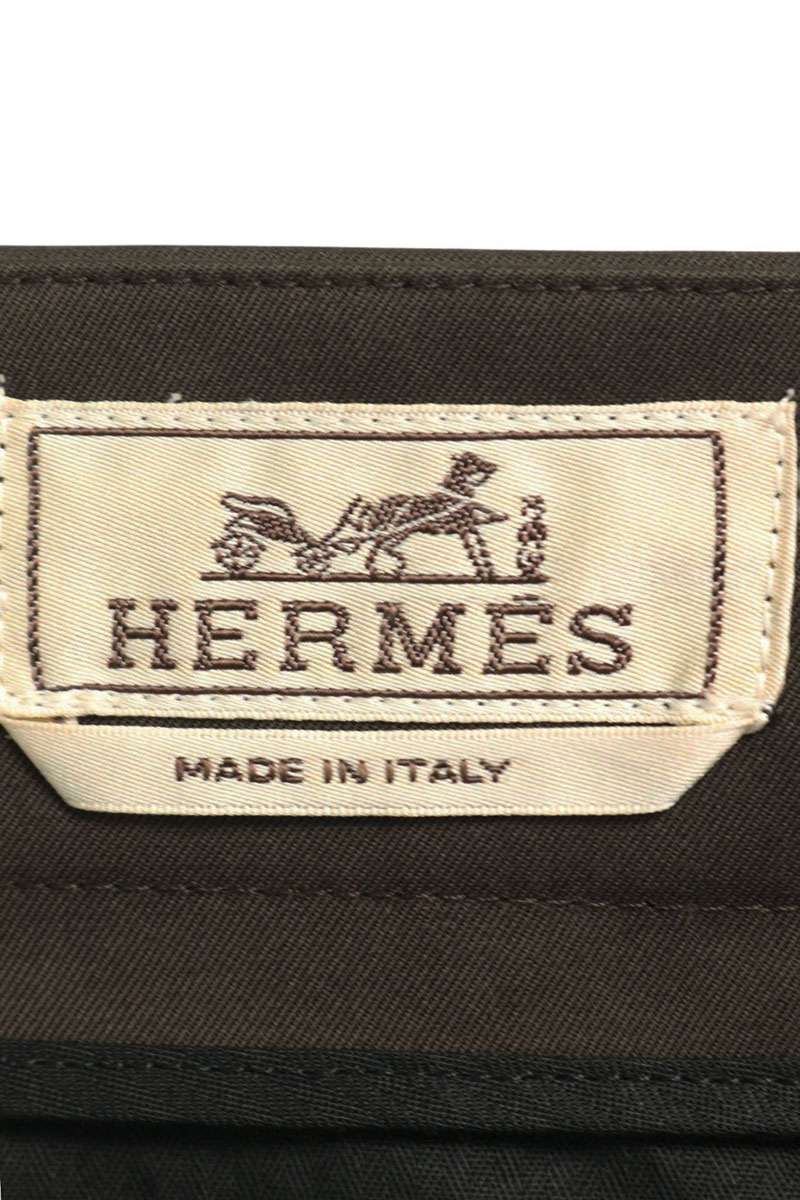 HERMES Tucked Wide Chino Cotton Pants Brown