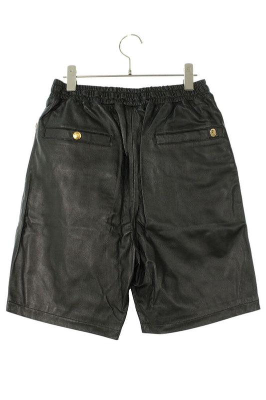 Bape Embroidered Leather Shorts Black Size US 32
