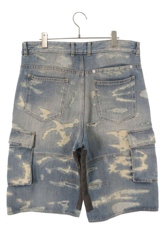GIVENCHY Distressed Moleskin Denim Shorts Indigo Size 31