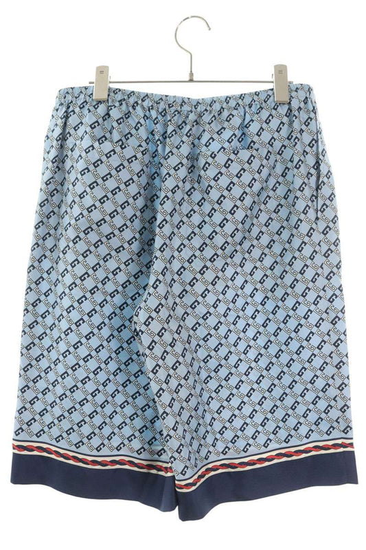GUCCI All-Over Logo Print Silk Shorts Blue Size 46
