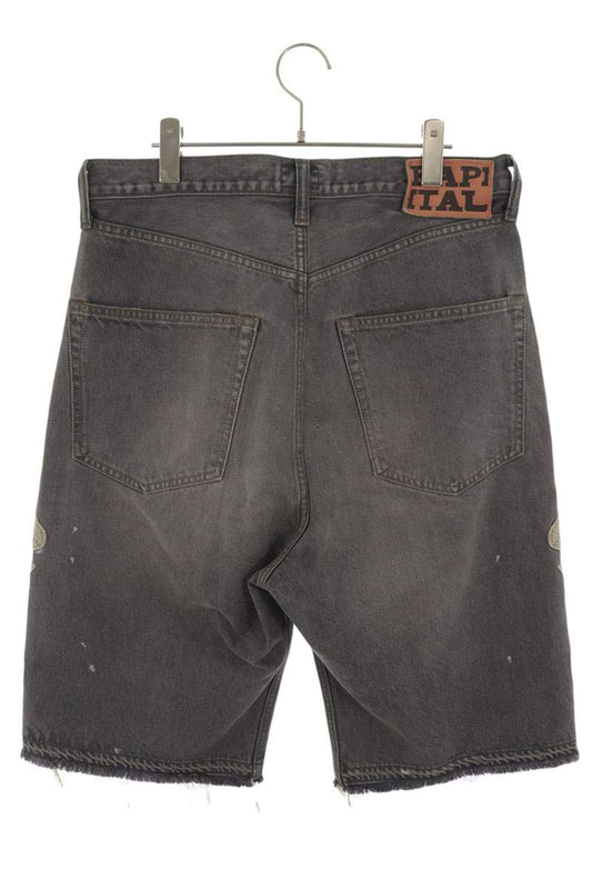 KAPITAL Bone Embroidered Denim Shorts Black Size 34