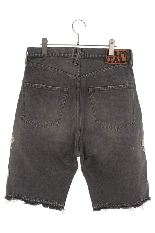 KAPITAL Bone Embroidered Denim Shorts Black Size 32