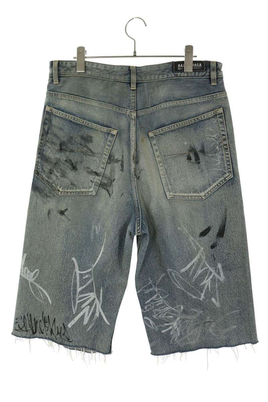 BALENCIAGA Baggy Graffiti Denim Shorts Indigo Size XS