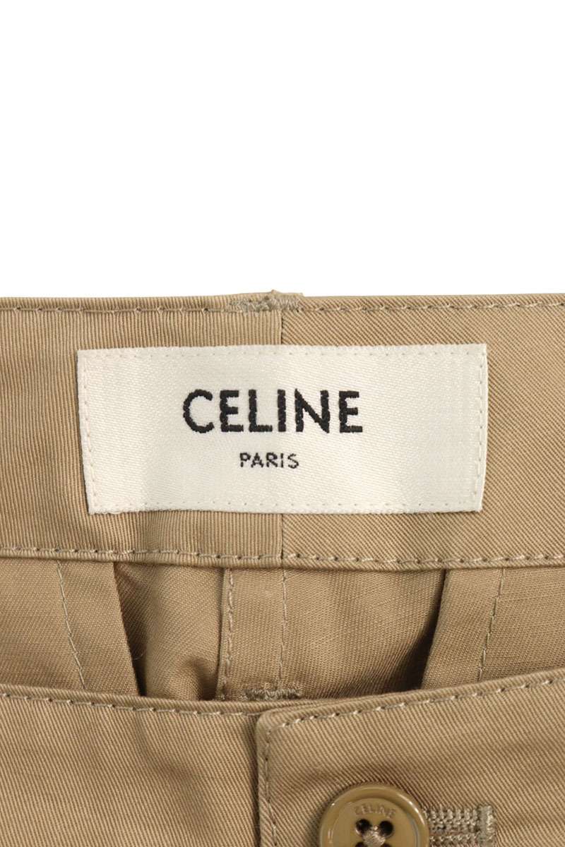 CELINE Logo Strap Cargo Cotton Linen Shorts Beige Size 44