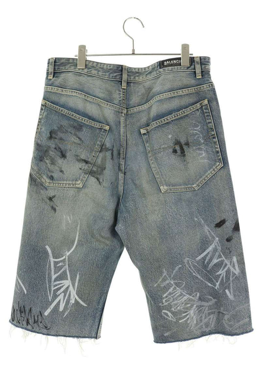 BALENCIAGA Baggy Graffiti Denim Shorts Blue Size XS