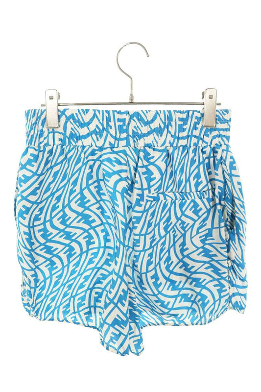 FENDI Silk All-Over Print Shorts Blue Size 44