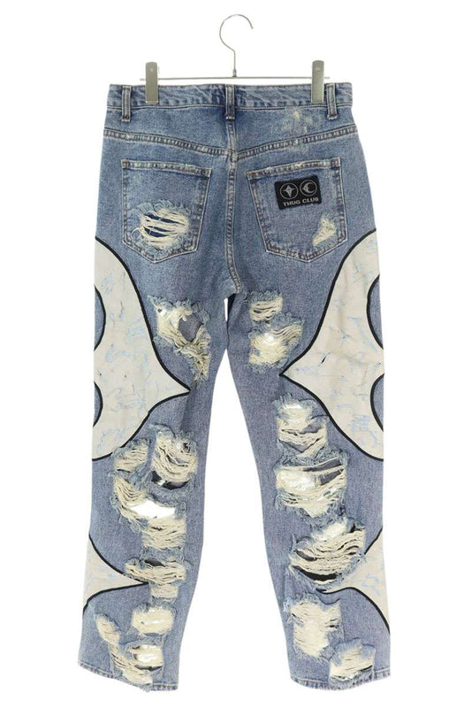 THUG CLUB Blue Distressed Tribal Denim Pants Size 30
