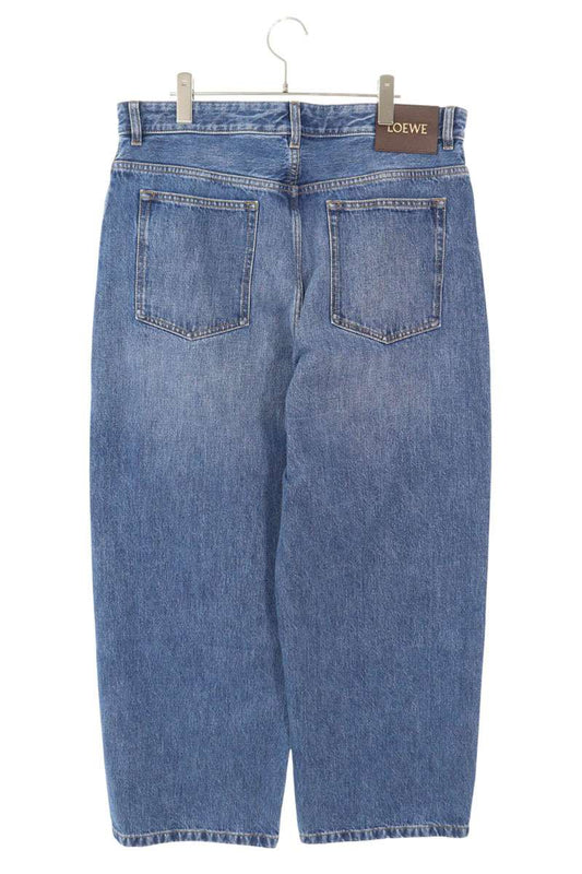 LOEWE Indigo Mid-Weight Denim Pants Calf Leather Size 38