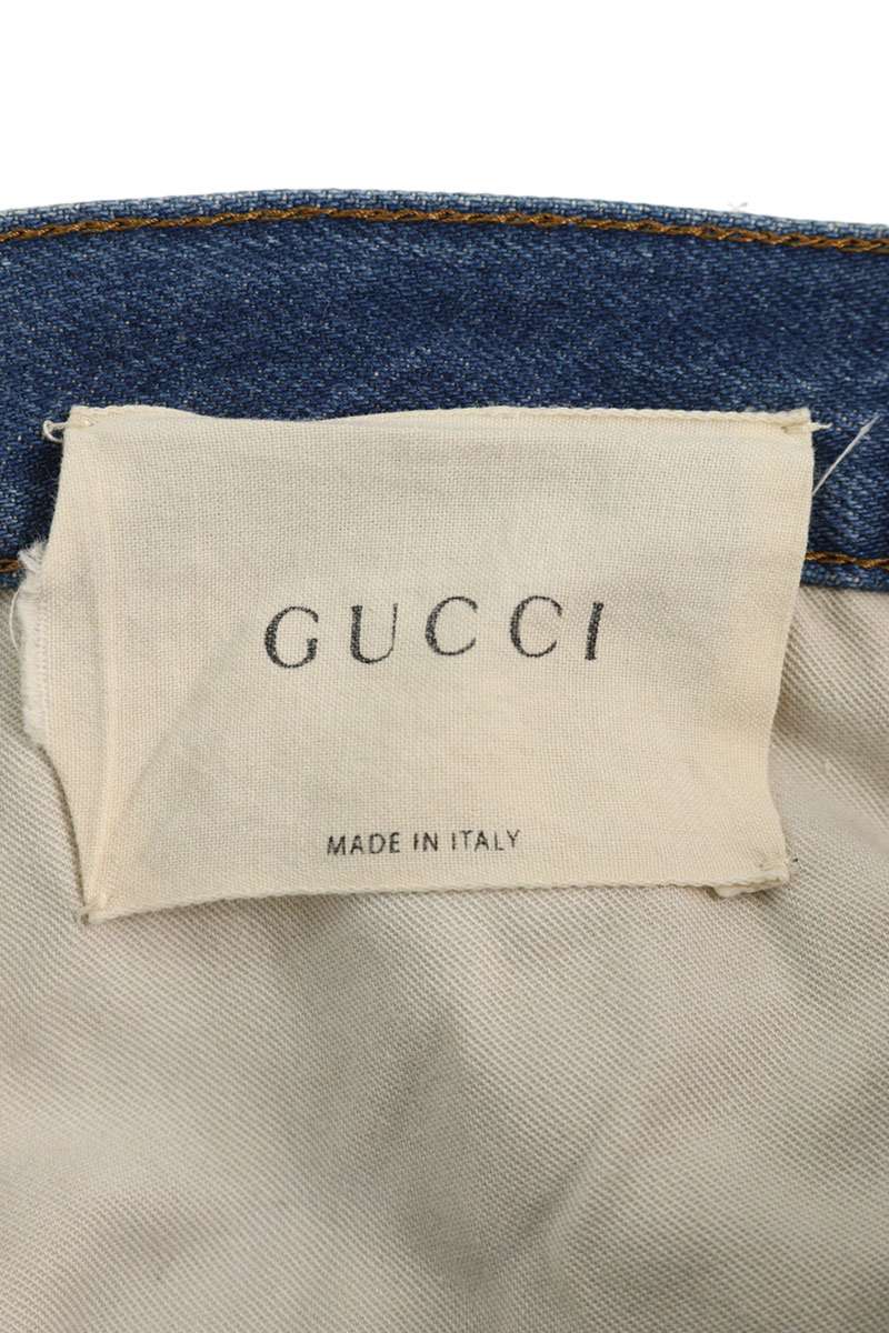 GUCCI Indigo Washed Straight Denim Pants Web Stripe Size 32