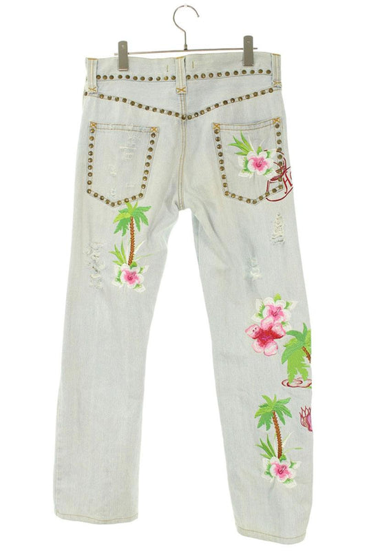 DOLCE & GABBANA Palm Tree Studded Distressed Denim Size 33