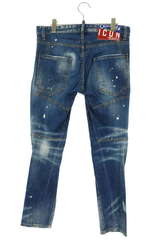 DSQUARED Tidy Biker Jean Distressed Paint Splatter Size 31