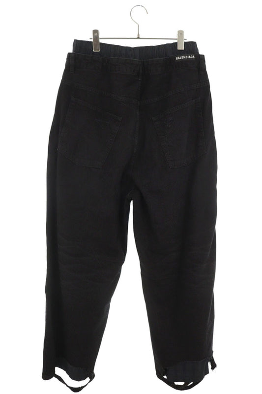BALENCIAGA Distressed Pajama Patchwork Jeans Black Size XS