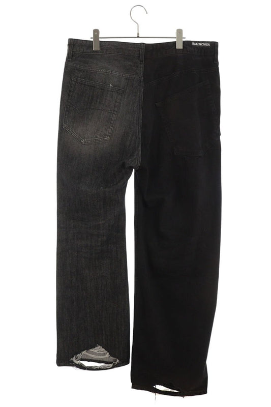 BALENCIAGA Black Gray FIFTY-FIFTY Docking Denim Size XL