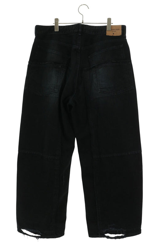 BALENCIAGA Double Knee Wide Denim Jeans Black Size S