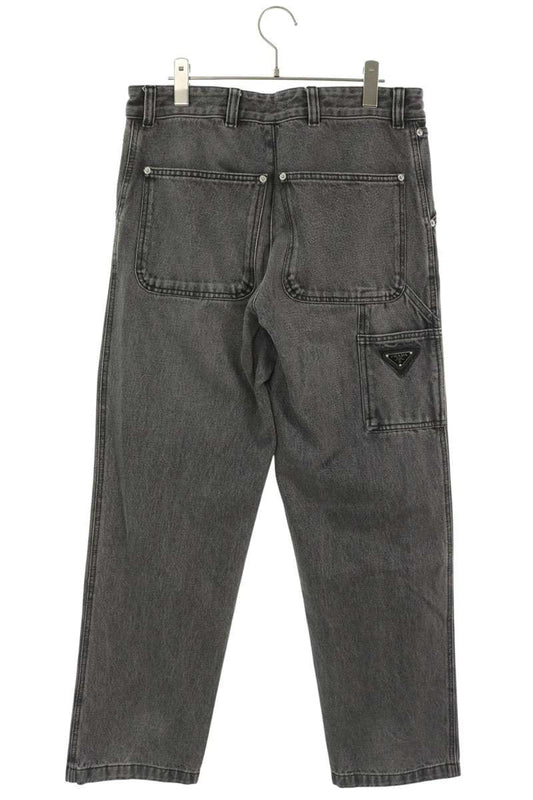 PRADA Back Triangle Logo Plate Black Denim Size 44