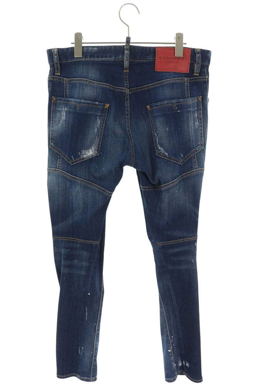 DSQUARED2 Paint Washed Button Fly Denim Jeans Blue Size 48