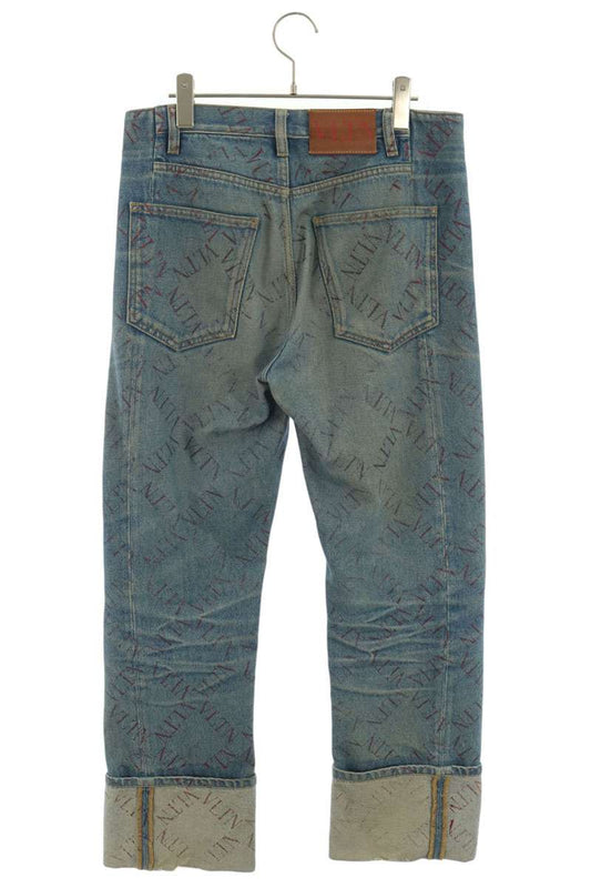 VALENTINO VLTN Logo Print Roll-Up Denim Jeans Multi Size 30