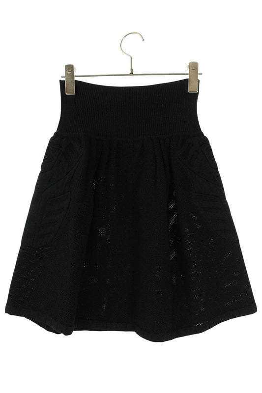 CHANEL Wool Knit Skirt Black Size 36