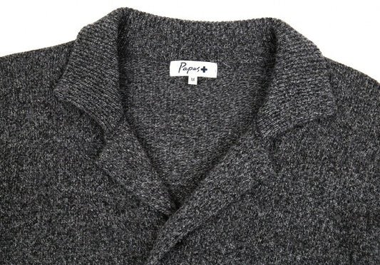 Papas Wool Rib Knit Collar Jacket Gray Size M