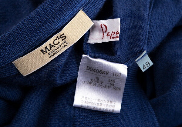 Papas Italian Wool Cashmere V-Neck Knit Sweater Blue Size 48