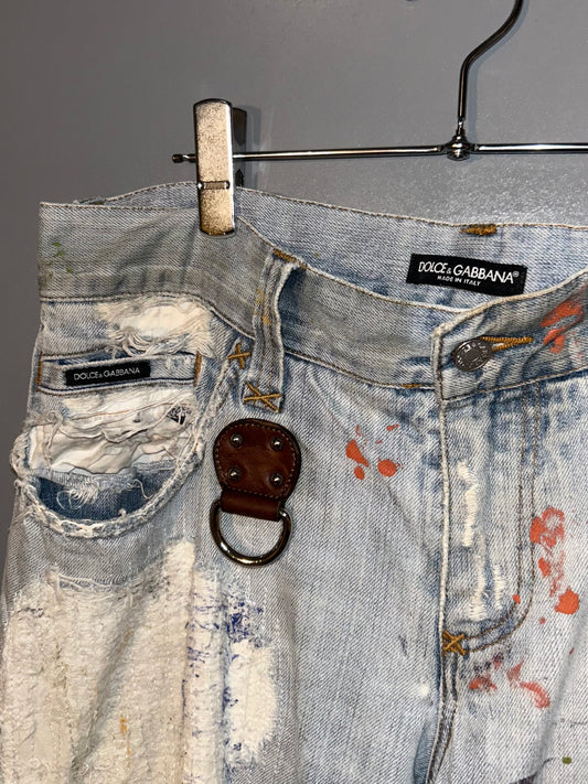 DOLCE&GABBANA Blue Paint Damage Jeans