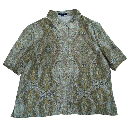 BURBERRY LONDON Paisley Linen Blend S/S Shirt Green Size 13
