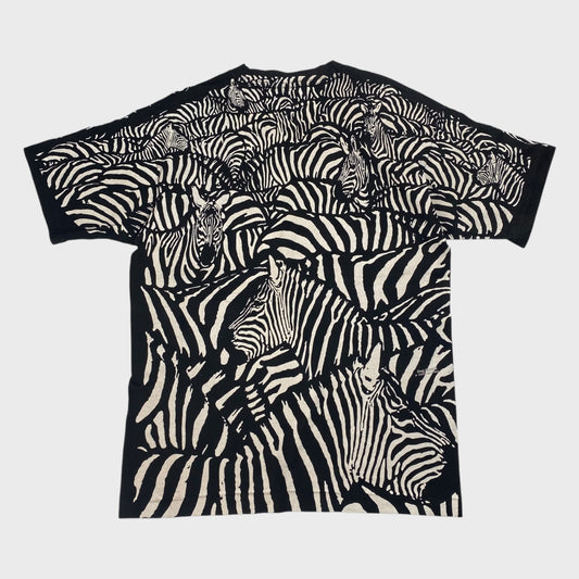 Liquid Blue 90s Zebra Art Overprint USA Made Tee Size L