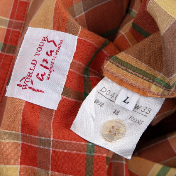 Papas Sleeve Panel Madras Check Shirt Orange Size L