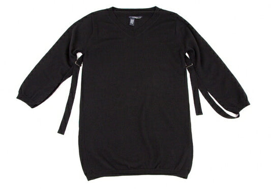 LIMI feu Black Wool Roll-Up V-Neck Long Knit Sweater Size S