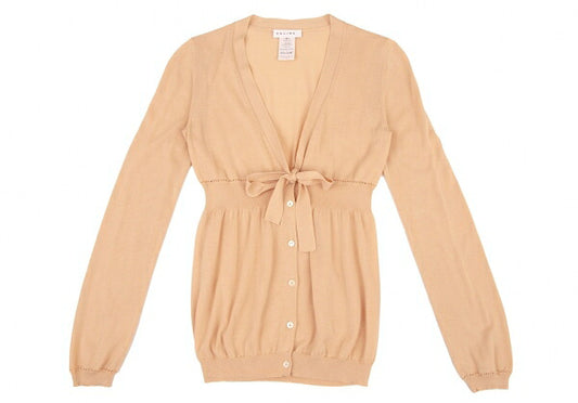 CELINE Cotton Ribbon Design V-Neck Salmon Pink Cardigan Size S