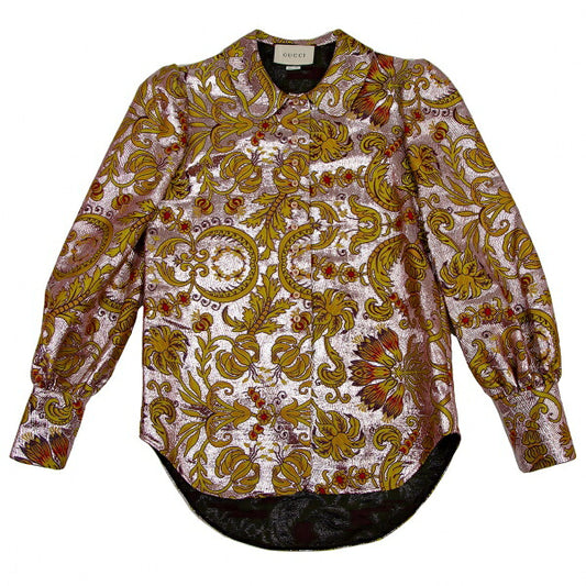 GUCCI Silk Blend Floral Jacquard Metallic Blouse Shirt Size M