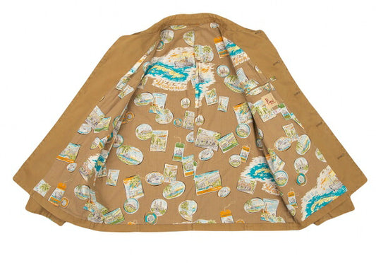 Papas Cotton Travel Print Lining Jacket Camel Size 50L