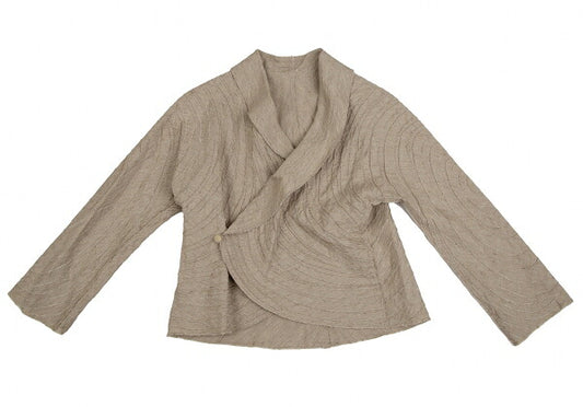 JURGEN LEHL Linen Curve Line Embroidery Jacket Beige Size M
