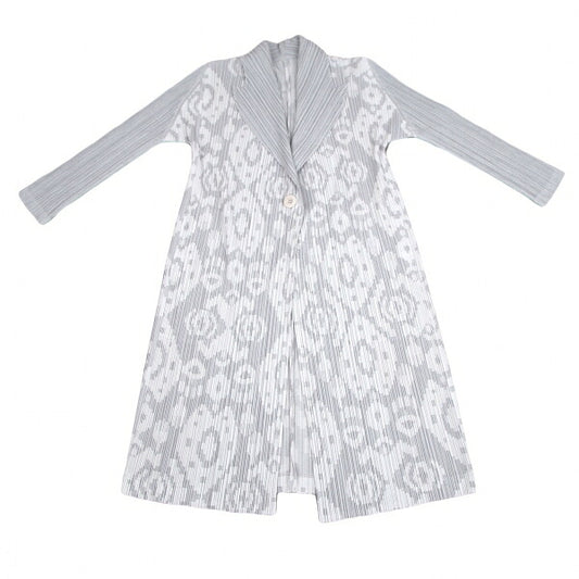 PLEATS PLEASE Geometric Jacquard Long Jacket Gray Size 2