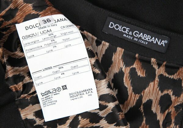 DOLCE&GABBANA Leopard Lined Double Zip Skirt Black Size 36