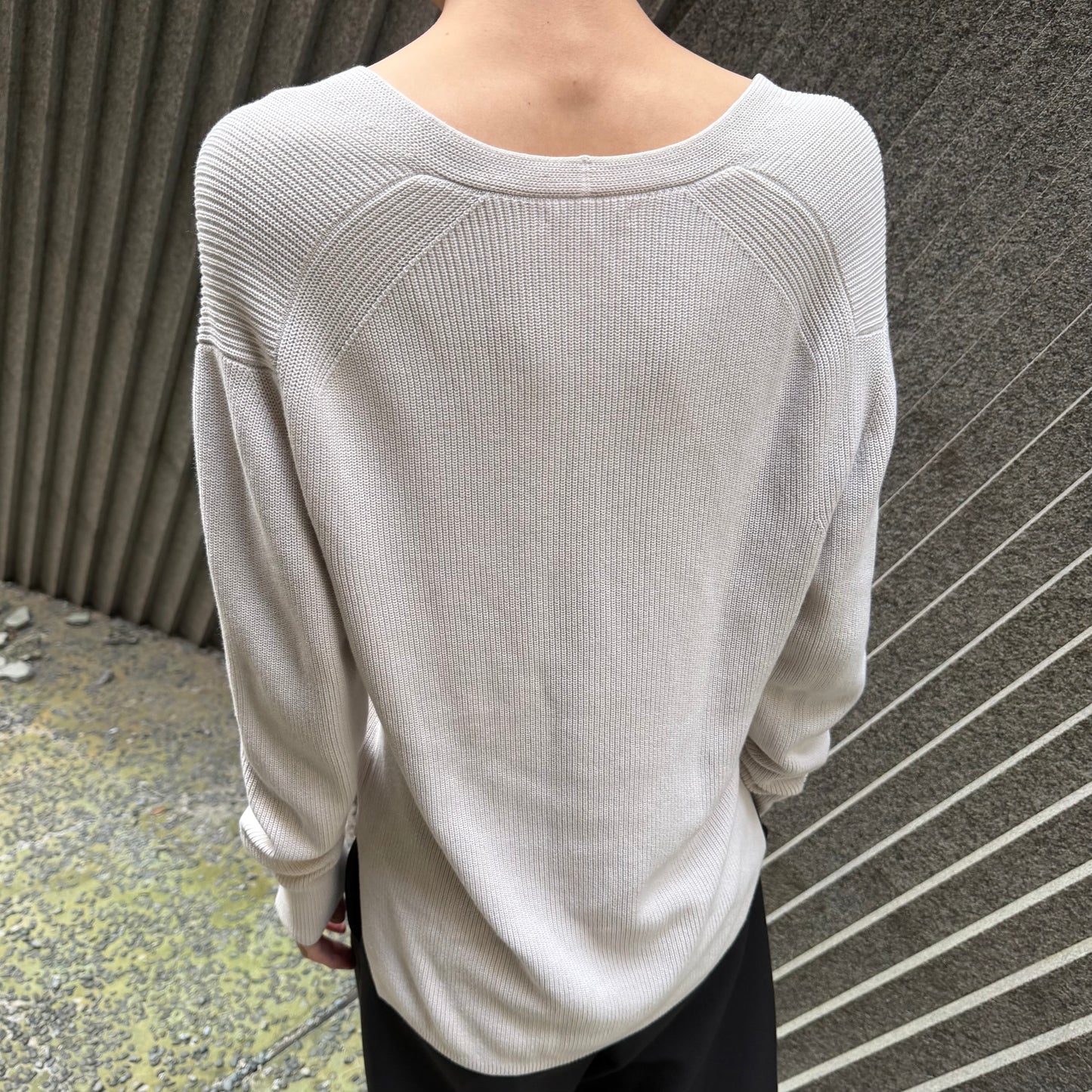 AURALEE 19SS White Cotton V-Neck Rib Knit Sweater