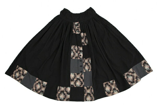 PINK HOUSE Black Flower Patchwork Front Button Skirt Size M