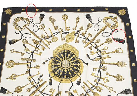 HERMES les cles key Carré 90 White Navy Scarf