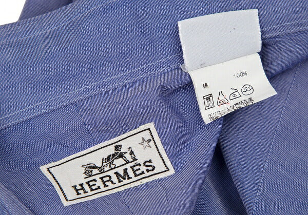 HERMES Cotton Double Cuff Shirt Blue Size 40
