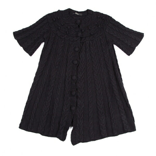 PINK HOUSE Alpaca Blend Pom Pom Cable Cardigan Black Size M