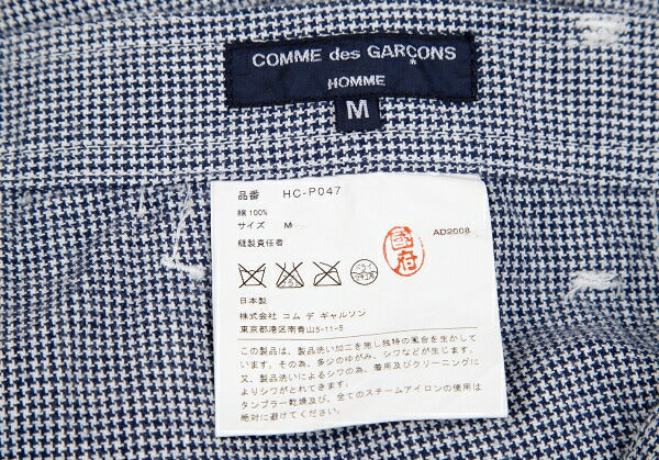 COMME des GARCONS HOMME Puppytooth Cotton White Navy Pants Size M
