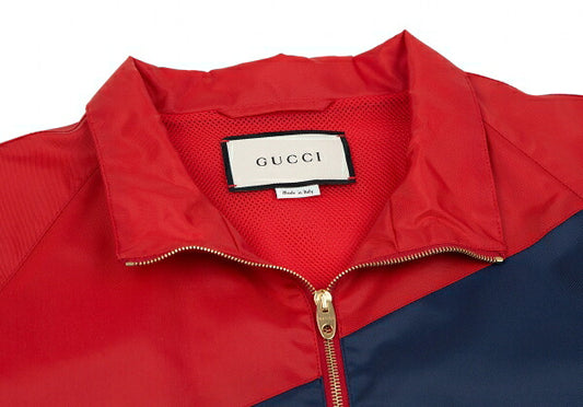 GUCCI 20AW Logo Embroidered Nylon Jacket Red Navy Size 46
