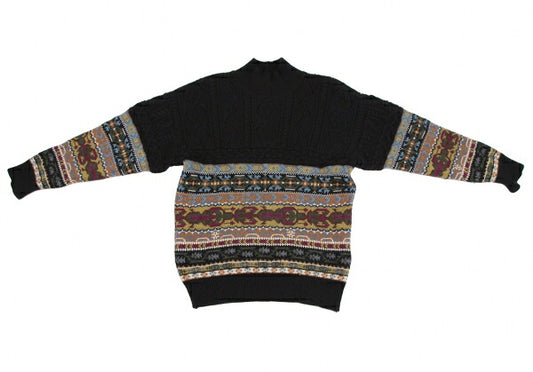 KENZO Fair Isle High Neck Cable Knit Sweater Black Size M
