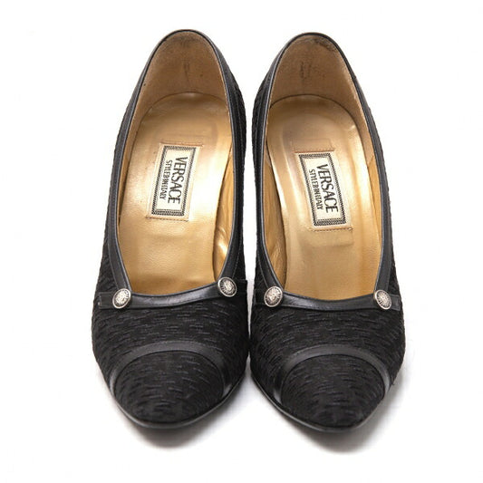 VERSACE Metal Embellished Heel Pumps Black Size 23CM