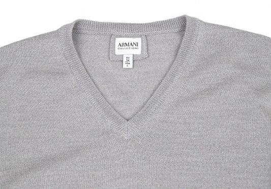 ARMANI COLLEZIONI Wool V-Neck Sweater Gray Size L