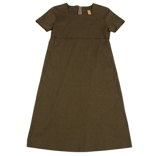 gigli Stretch Square Neck Short Sleeve Dress Khaki Size 38M