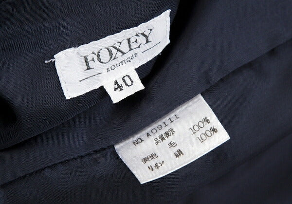 FOXEY Gold Button Double Breasted Long Jacket Navy Size 40