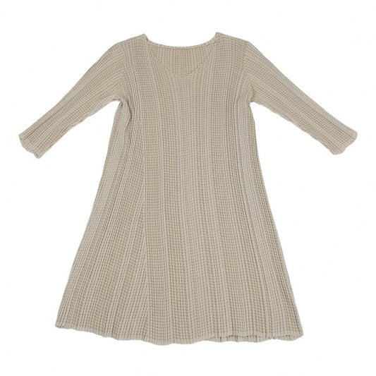 JURGEN LEHL Cotton Rib Knit V-Neck Dress Beige Size M