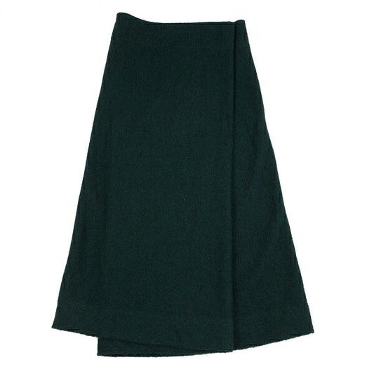 Y's Garment Dyed Wool Knit Wrap Skirt Green Navy Size 2