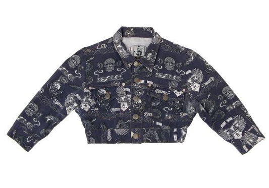 GAULTIER JEAN'S Tattoo Graphic Print Jacket Navy Size 48